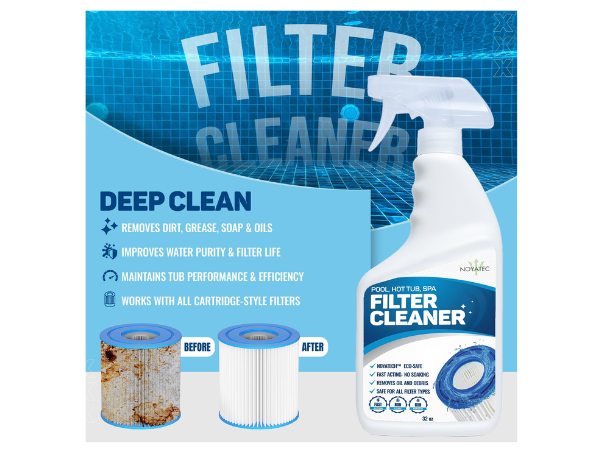 NOYATECH Filter Cleaner for Spa, Pool & Hot Tub – No Soak, Fast-Acting Spray | Removes Oil, Grease & Grime | Safe for All Cartridge Filters | Non-Toxic, No Residue