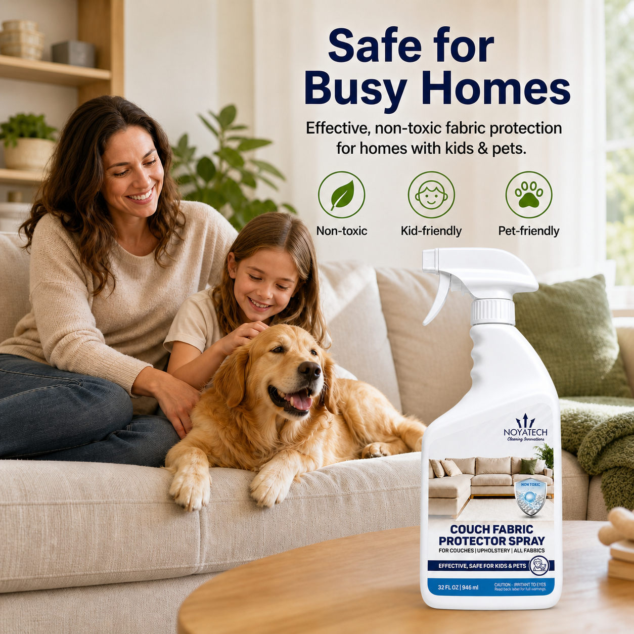 NOYATECH Couch Fabric Protector Spray, 32 oz Upholstery Protector & Stain Guard, Water-Based Fabric Protection Spray for Couches, Furniture, Rugs, Chairs & All Fabrics, Kid & Pet Home Friendly
