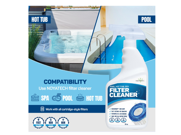 NOYATECH Filter Cleaner for Spa, Pool & Hot Tub – No Soak, Fast-Acting Spray | Removes Oil, Grease & Grime | Safe for All Cartridge Filters | Non-Toxic, No Residue