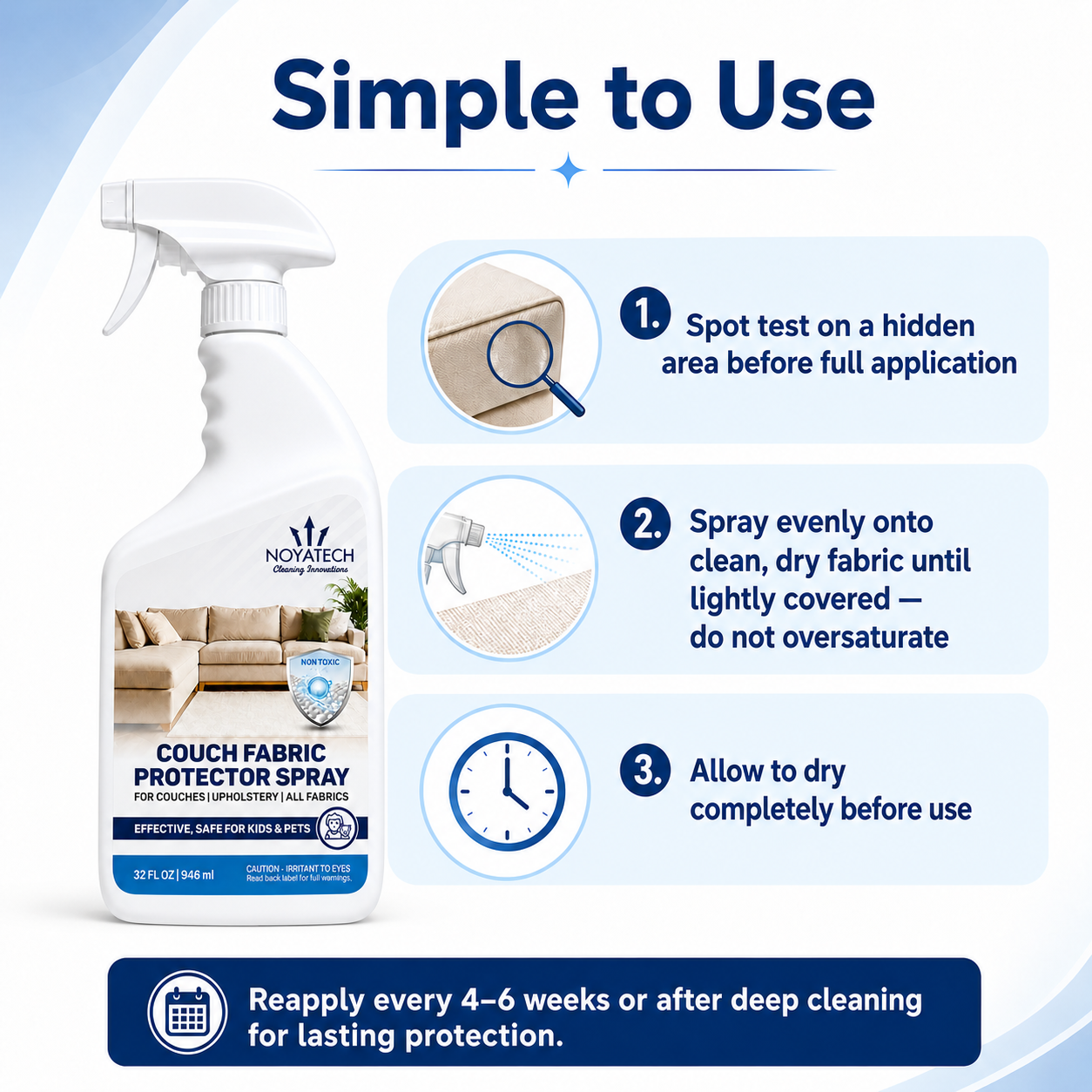 NOYATECH Couch Fabric Protector Spray, 32 oz Upholstery Protector & Stain Guard, Water-Based Fabric Protection Spray for Couches, Furniture, Rugs, Chairs & All Fabrics, Kid & Pet Home Friendly