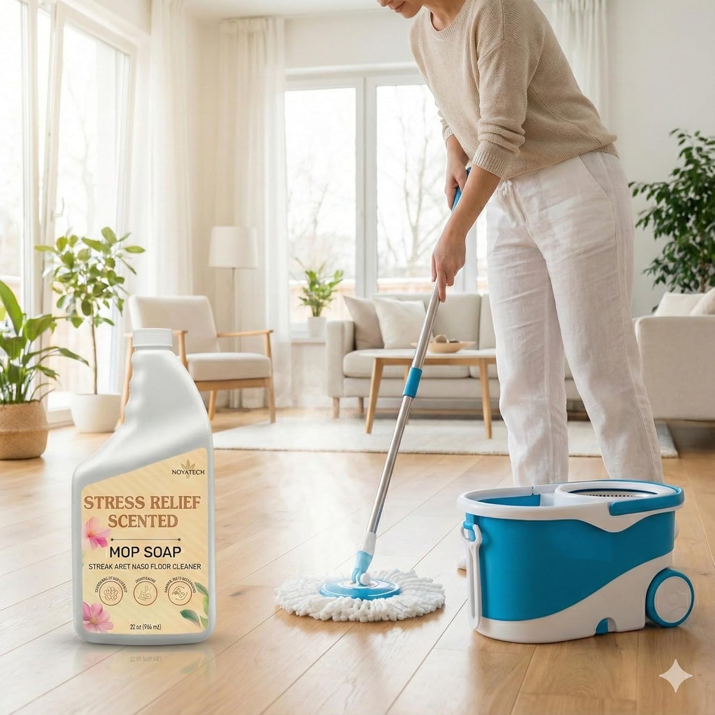 Noyatech Mop Soap Highly Scented Stress Relief Fragrance. Floor Cleaner Concentrate – Non-Toxic, Pet safe, No Residue – Safe for Tile, Stone, Marble, Wood, & Grout – For All Mop Types – Made in USA