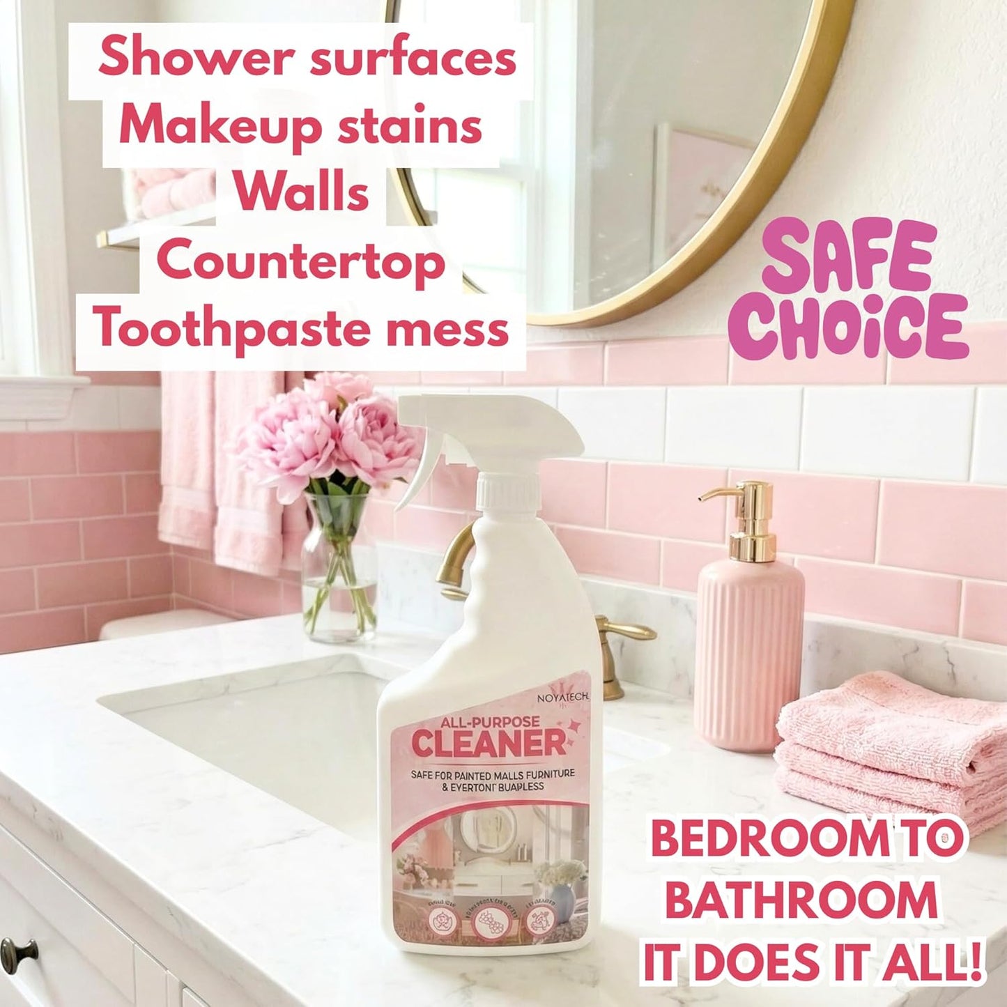 Pink All-Purpose Cleaning Spray – Non-Toxic, Pet & Kid Safe, Multi-Surface Cleaner for Walls, Furniture, Counters, Bedrooms & Everyday Surfaces – Aesthetic Clean-Girl Room Spray