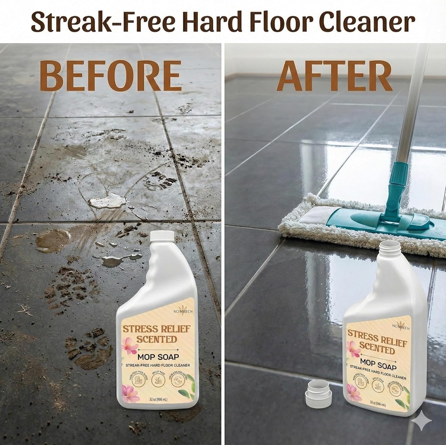 Noyatech Mop Soap Highly Scented Stress Relief Fragrance. Floor Cleaner Concentrate – Non-Toxic, Pet safe, No Residue – Safe for Tile, Stone, Marble, Wood, & Grout – For All Mop Types – Made in USA