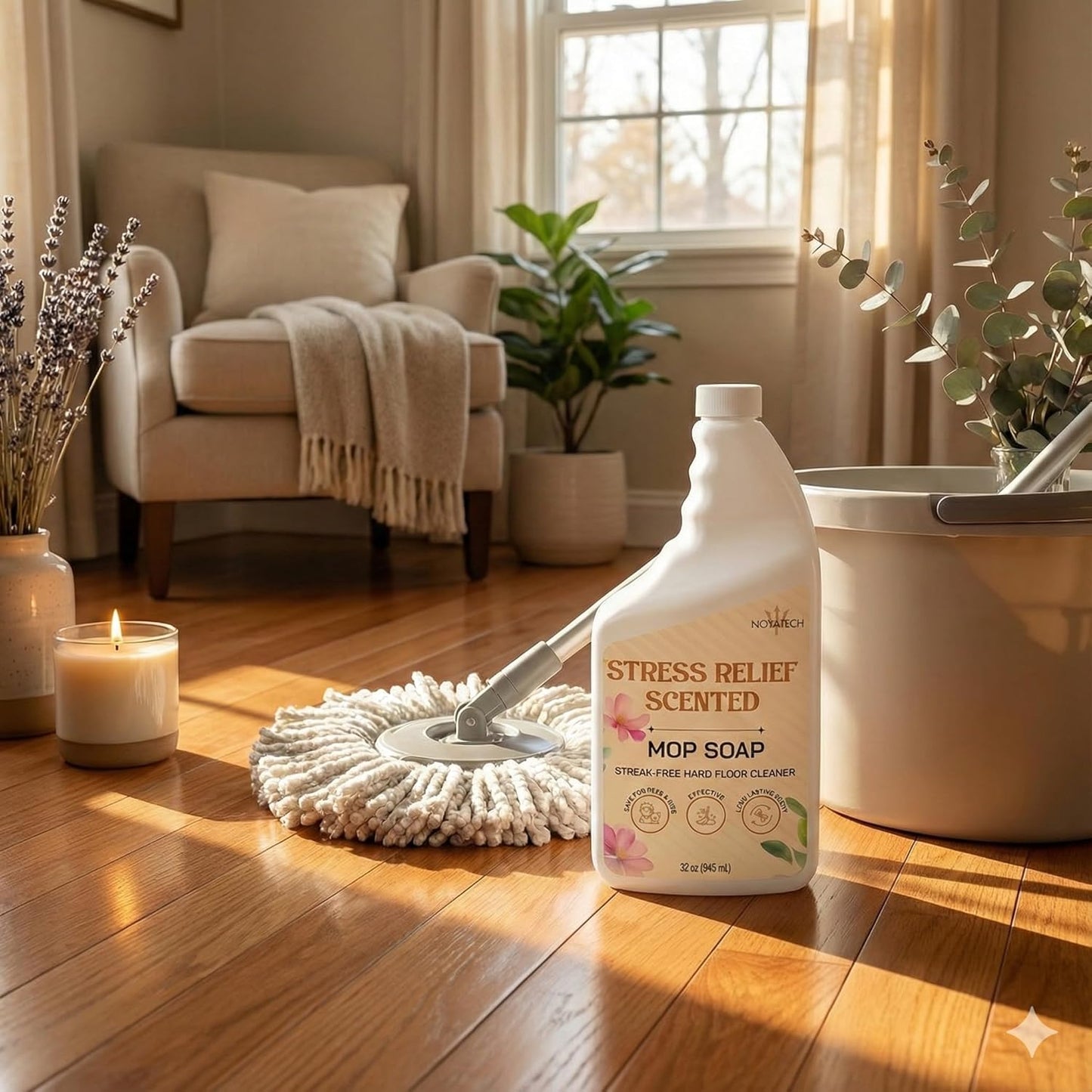 Noyatech Mop Soap Highly Scented Stress Relief Fragrance. Floor Cleaner Concentrate – Non-Toxic, Pet safe, No Residue – Safe for Tile, Stone, Marble, Wood, & Grout – For All Mop Types – Made in USA