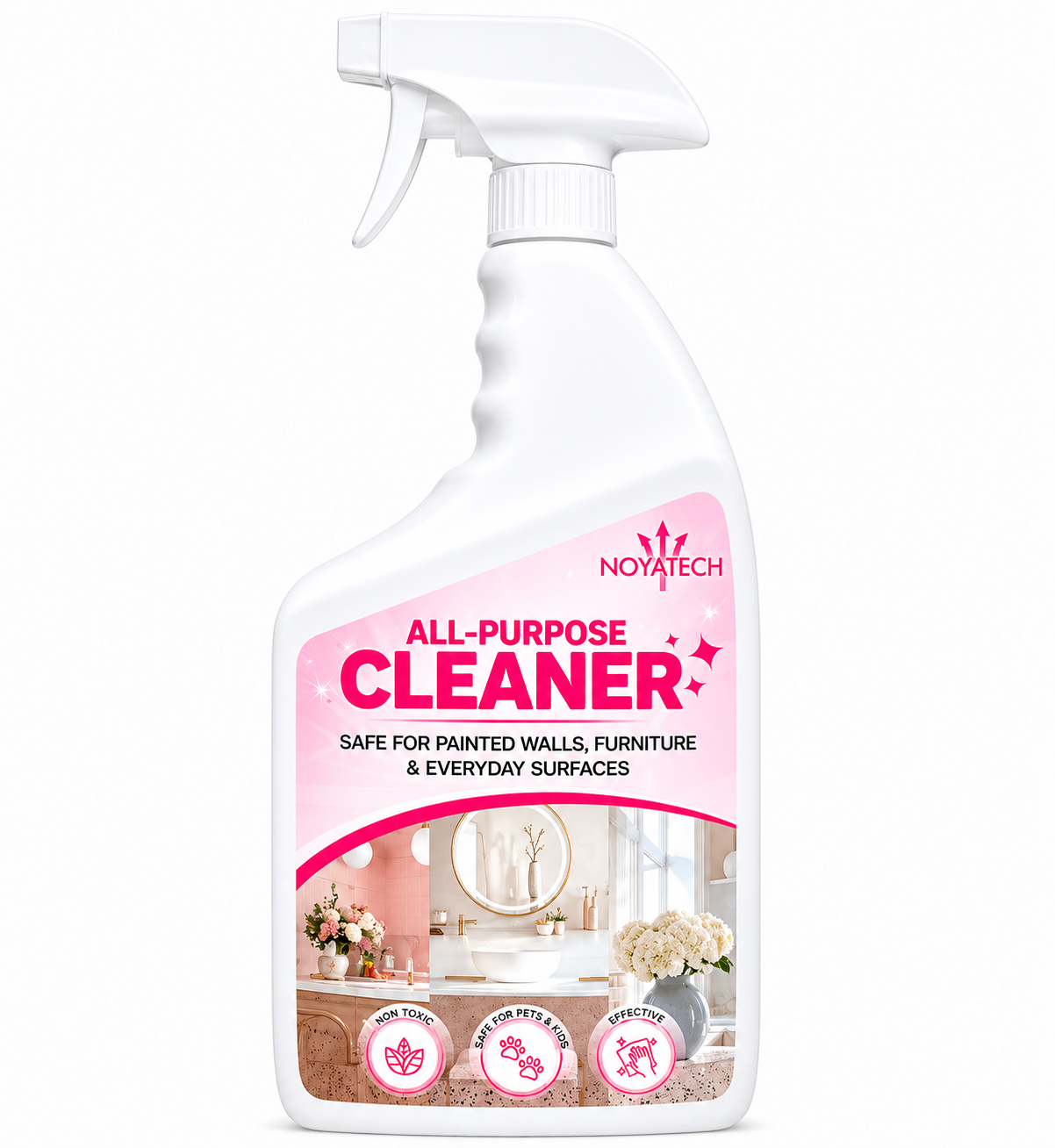 NOYATECH Pink All-Purpose Cleaner spray bottle — non-toxic, pet & kid safe luxury multi-surface cleaner for walls, furniture and everyday surfaces