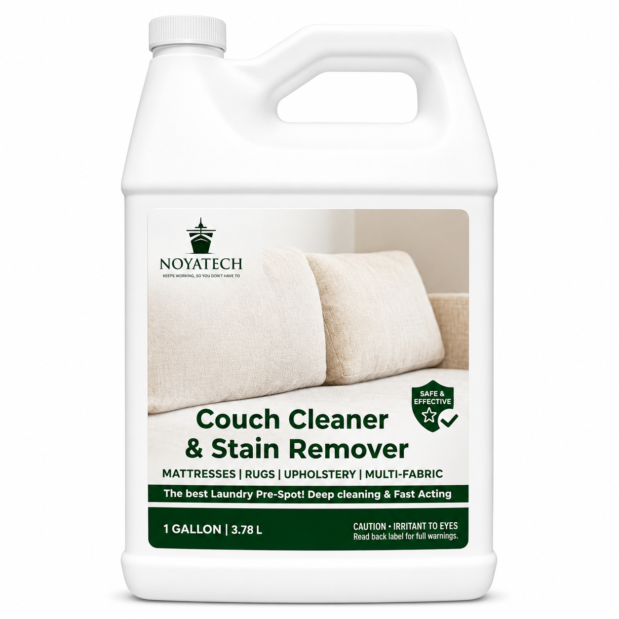 NOYATECH Couch Cleaner & Stain Remover 1 gallon bulk size - eco-friendly upholstery cleaner refill for couches, mattresses, rugs
