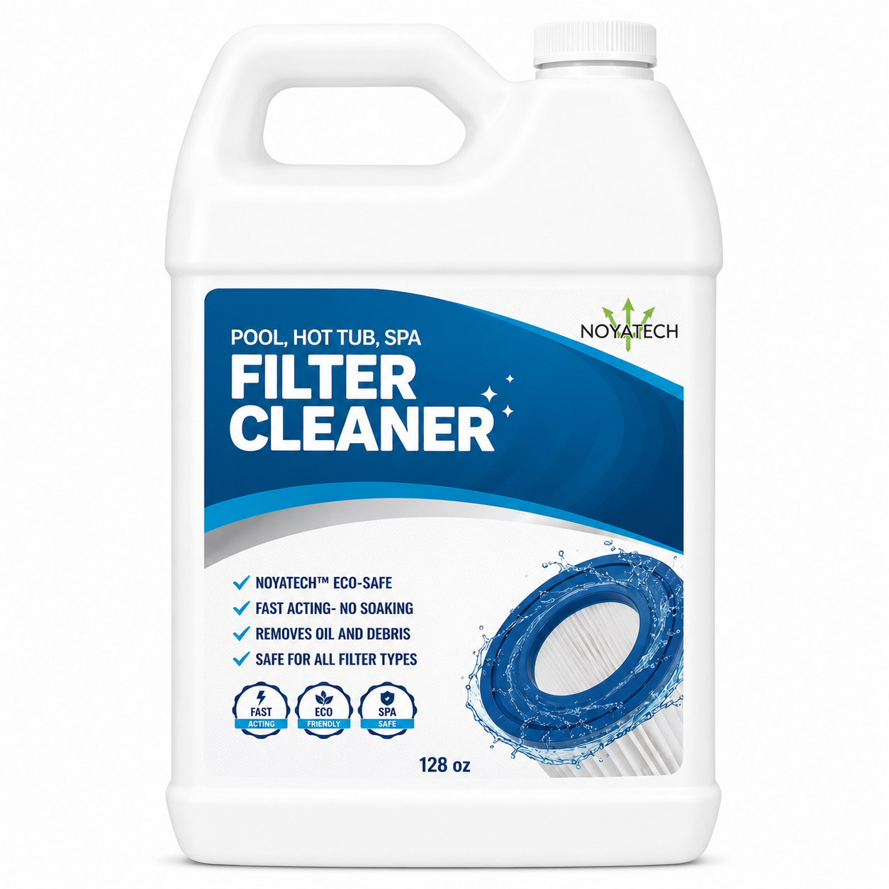NOYATECH Pool Filter Cleaner Spray gallon — no-soak cartridge cleaner for hot tub, spa & pool filters; removes oil, grease & buildup, extends filter life