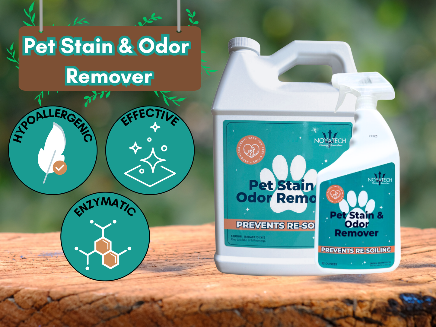 NOYATECH Pet Stain and Odor Remover - Enzyme Carpet Cleaner and Pet Odor Eliminator for Home. Safe for Pets and kids.