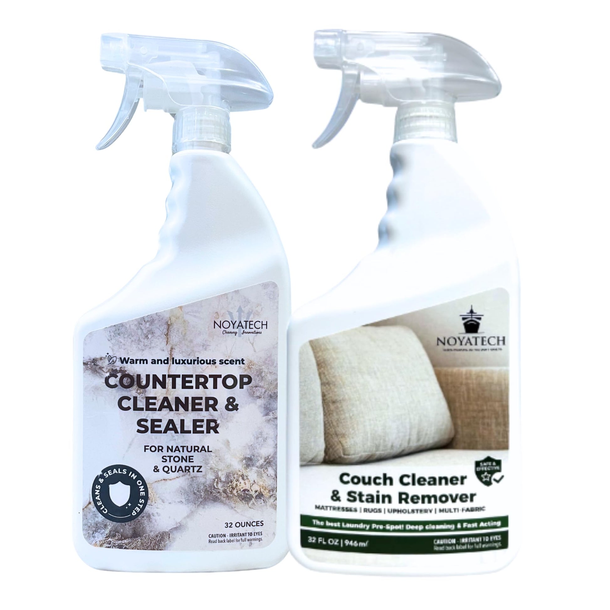 NOYATECH Countertop Cleaner & Sealer paired with Couch Cleaner & Stain Remover - non-toxic cleaning bundle for stone, quartz, and upholstery