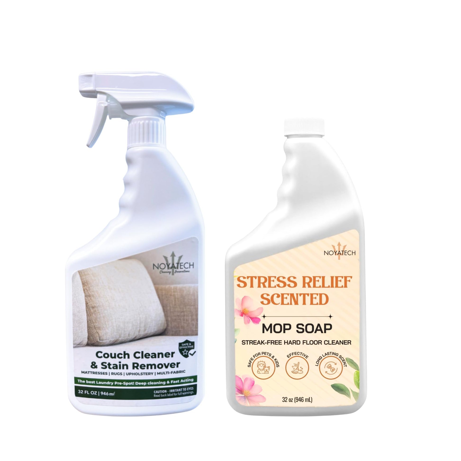 NOYATECH Couch Cleaner & Stain Remover paired with Stress Relief Scented Mop Soap - non-toxic streak-free cleaning bundle, pet and kid safe
