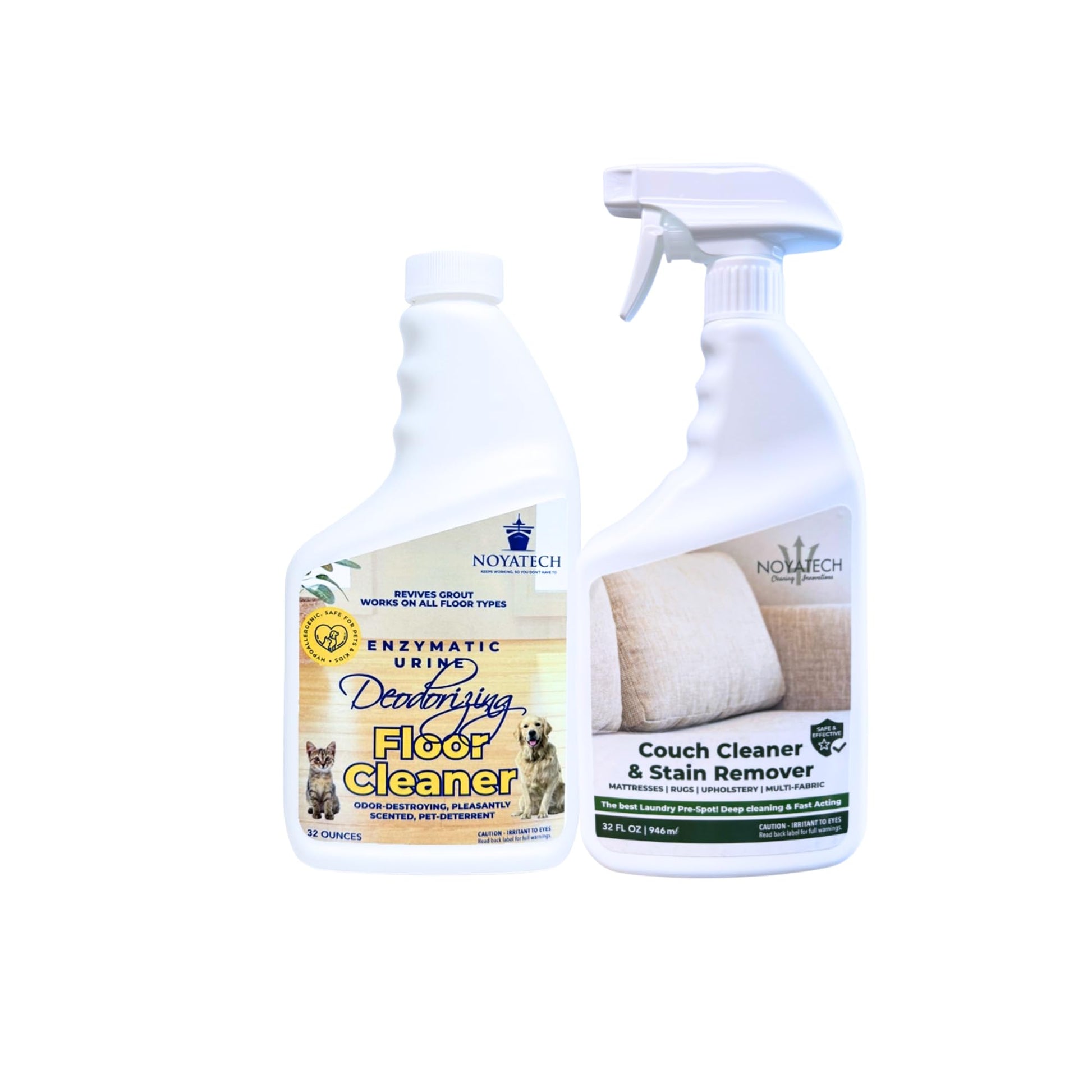 NOYATECH Enzymatic Urine Deodorizing Floor Cleaner paired with Couch Cleaner & Stain Remover - non-toxic pet-safe cleaning bundle for floors and upholstery